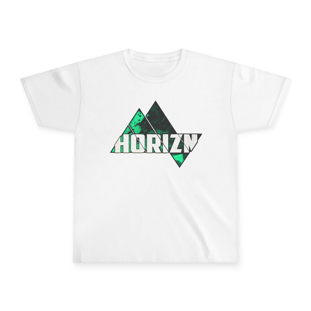 Horizon Graphic Youth Tee — Green Geometric Logo Tee for Kids