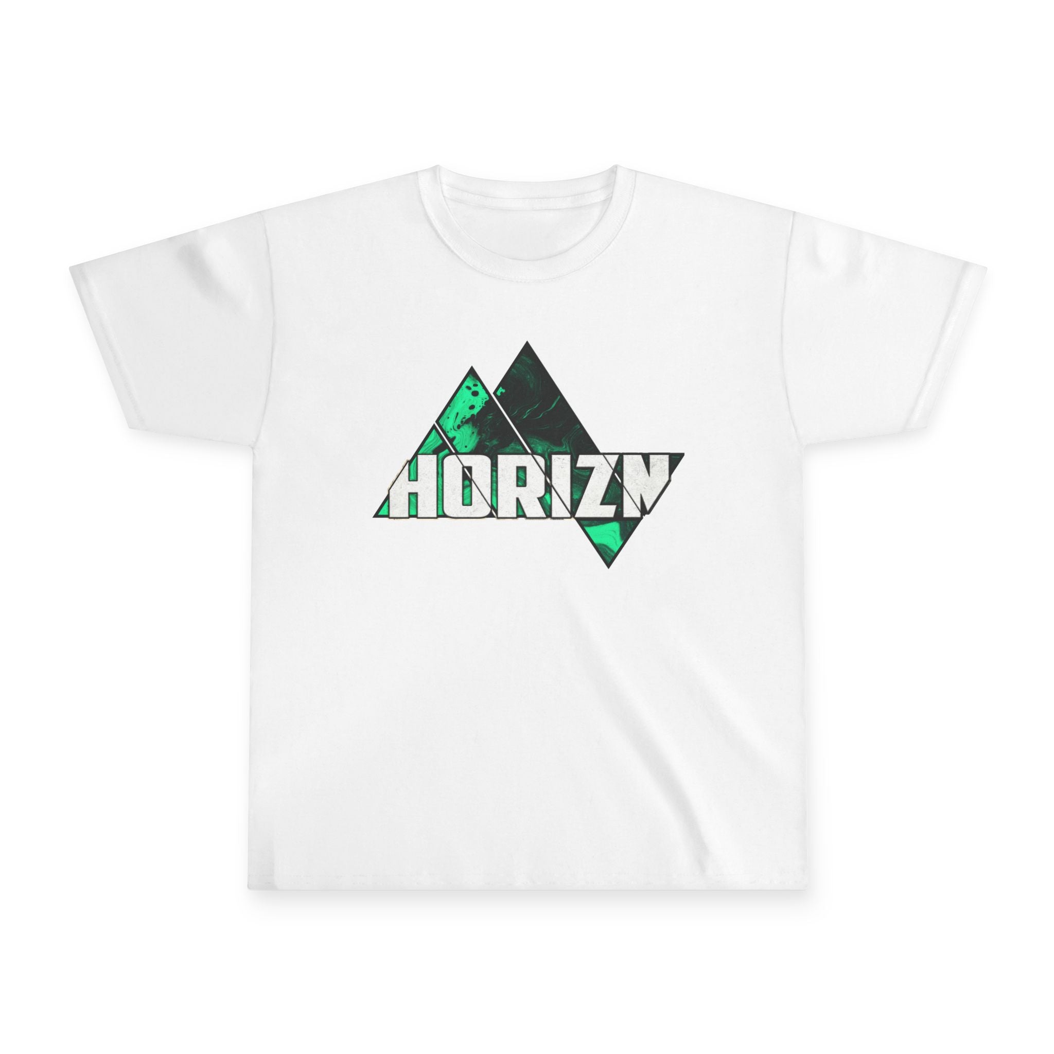 Horizon Graphic Youth Tee — Green Geometric Logo Tee for Kids