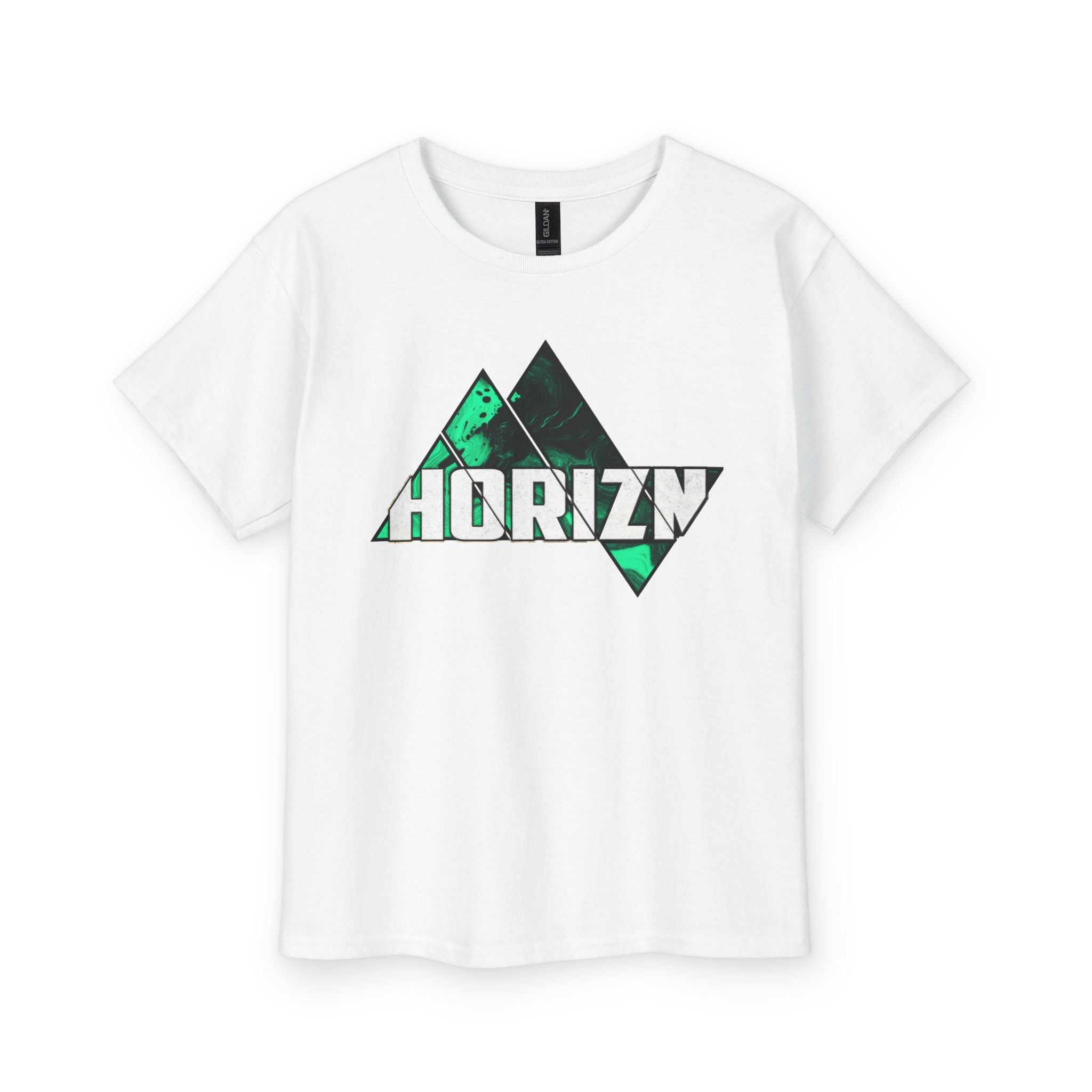 Horizon Graphic Youth Tee — Green Geometric Logo Tee for Kids